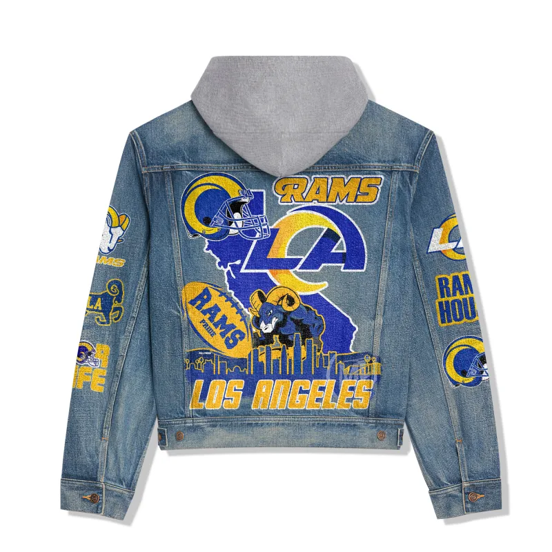 Los Angeles Rams Hooded Denim Jacket Back Design