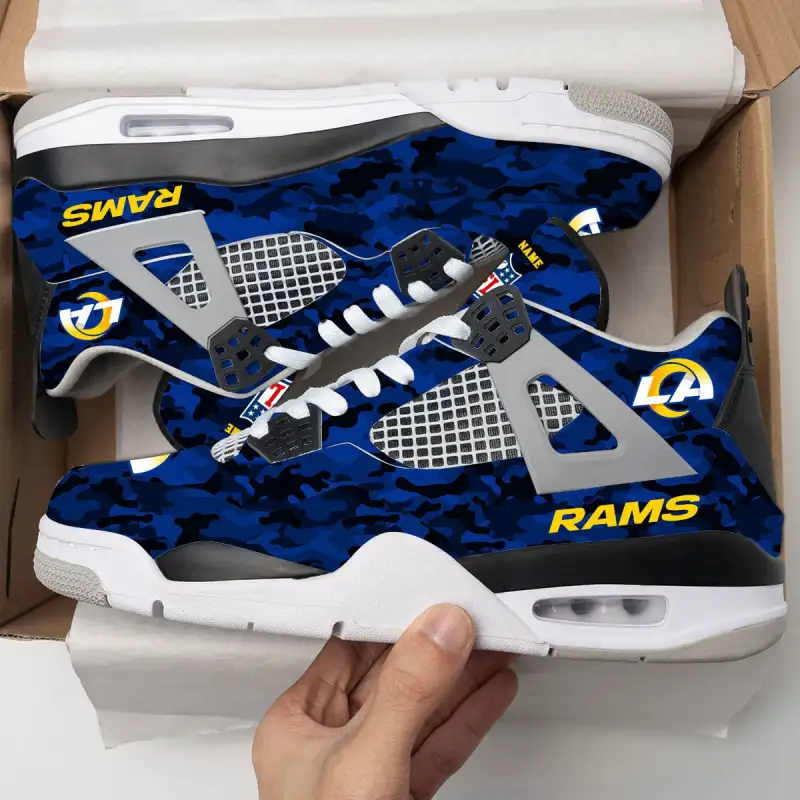 Los Angeles Rams Camo Personalized AJ4 Sneaker