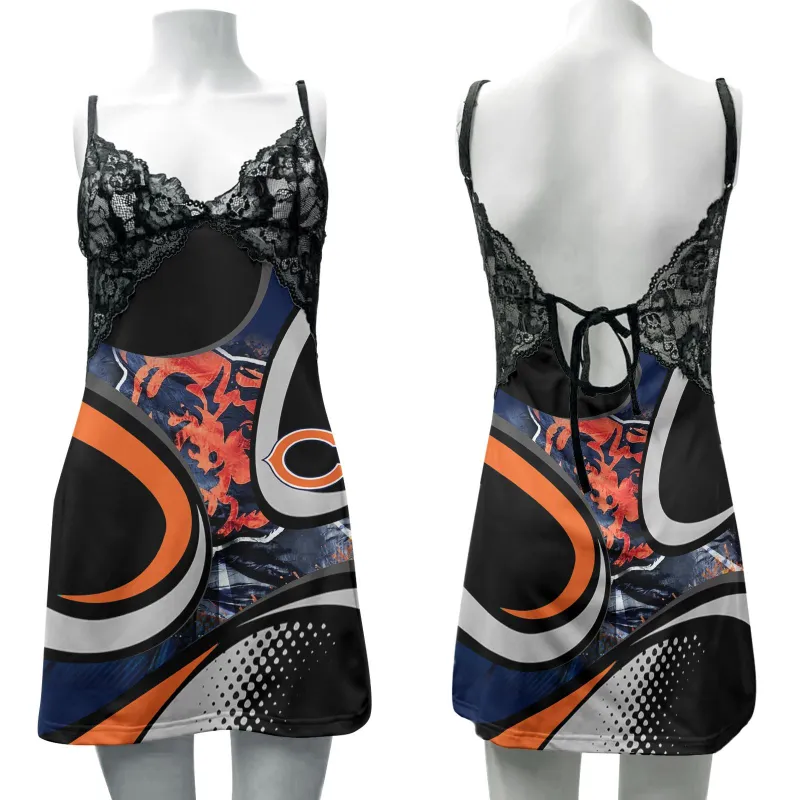 Chicago Bears Lace Back Strap Slip Dress Front View