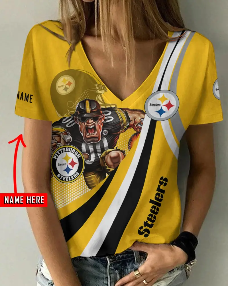 Pittsburgh Steelers Personalized V-neck Women T-shirt