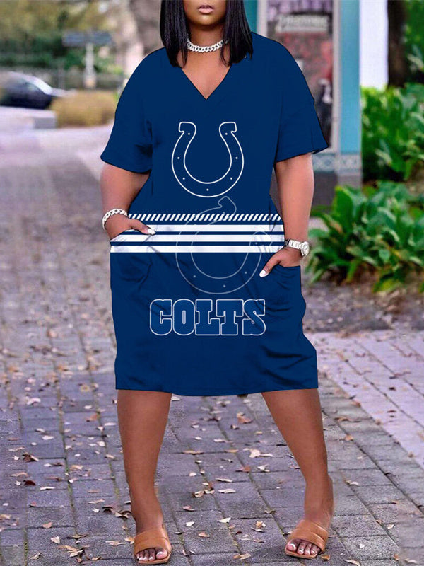 Indianapolis Colts V-neck Casual Pocket Dress