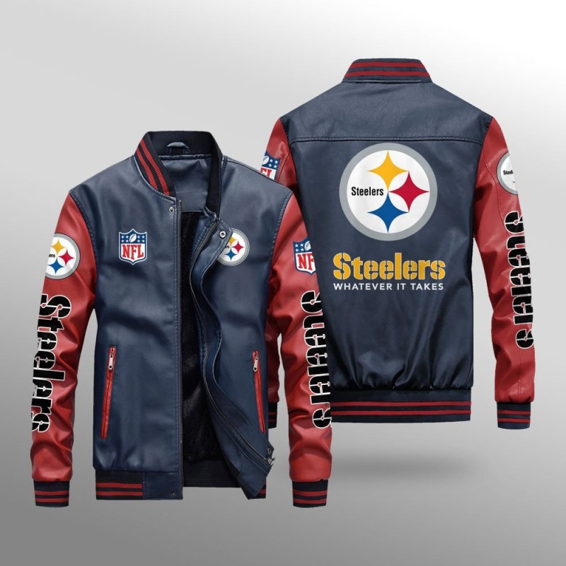 Pittsburgh Steelers Leather Bomber Jacket - Side View