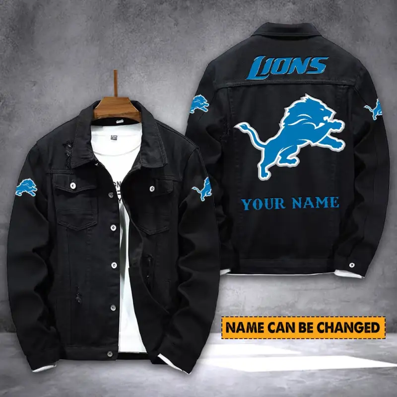 Detroit Lions Personalized Denim Jacket - Front
