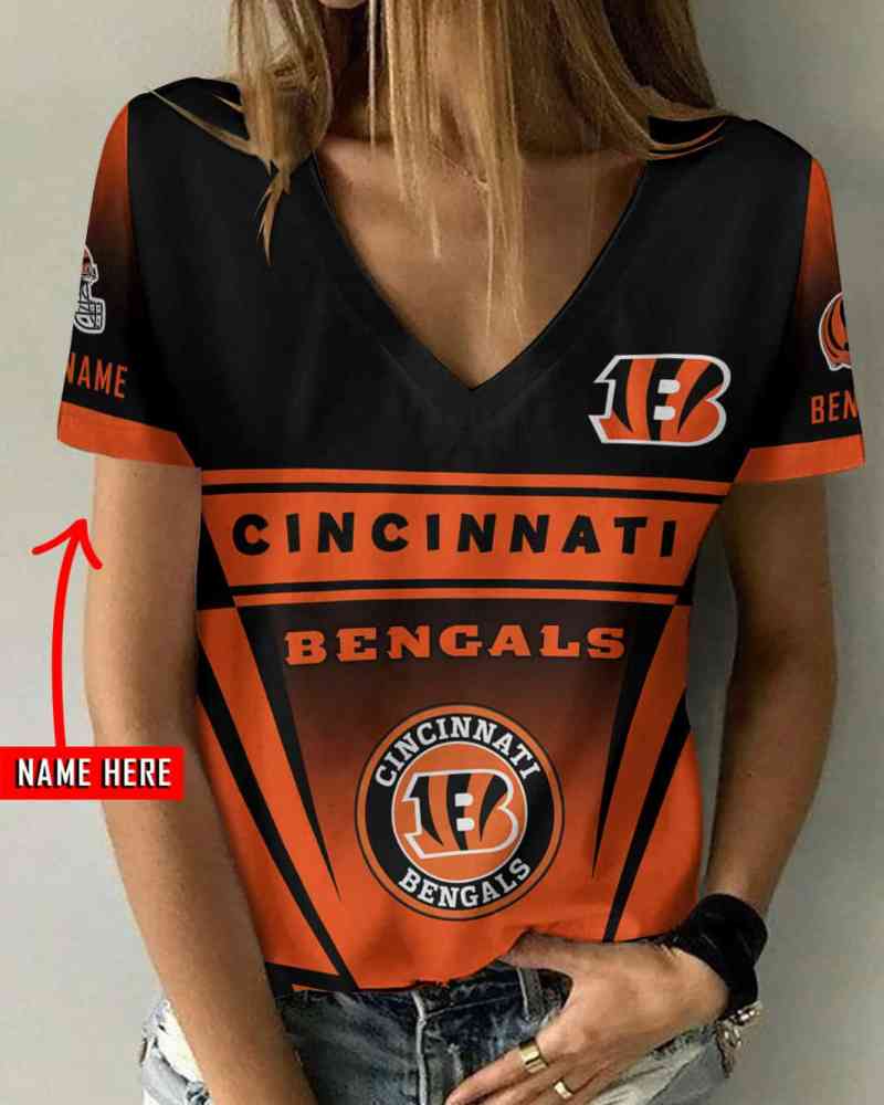 Cincinnati Bengals Personalized V-neck Women T-shirt