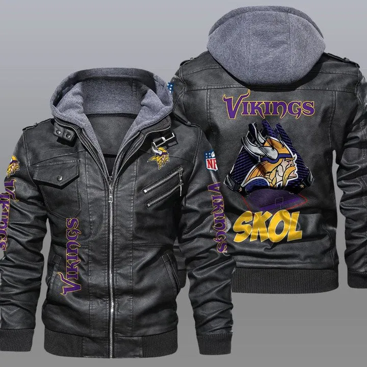 Minnesota Vikings Leather Jacket 21 Front View