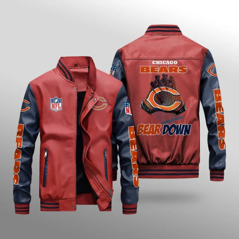 Chicago Bears Leather Bomber Jacket - Side View