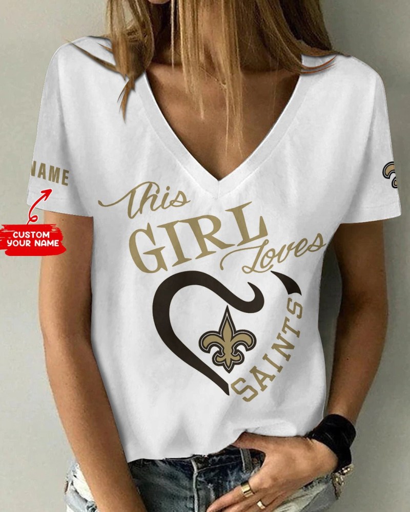 New Orleans Saints Personalized Summer V-neck Women's T-shirt Size Chart