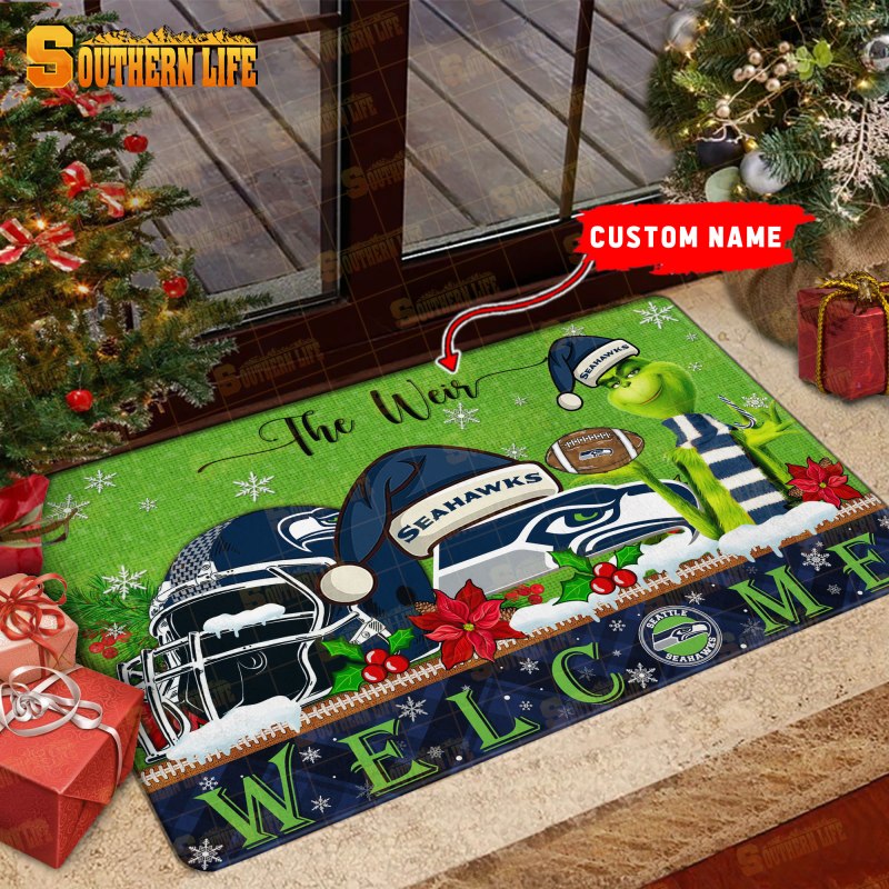 Seattle Seahawks Christmas Personalized Doormat