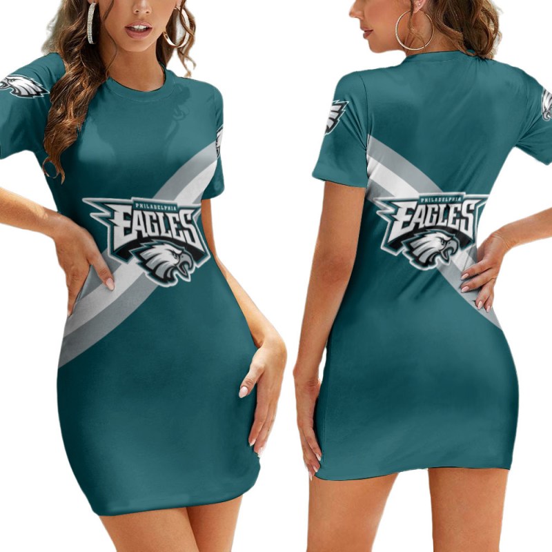Philadelphia Eagles Sleeve Bodycon Mini Dress - Front View