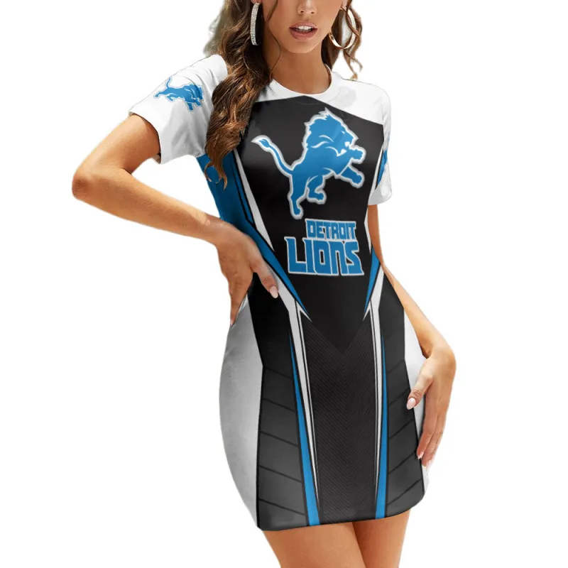 Detroit Lions Short Sleeve Bodycon Mini Dress