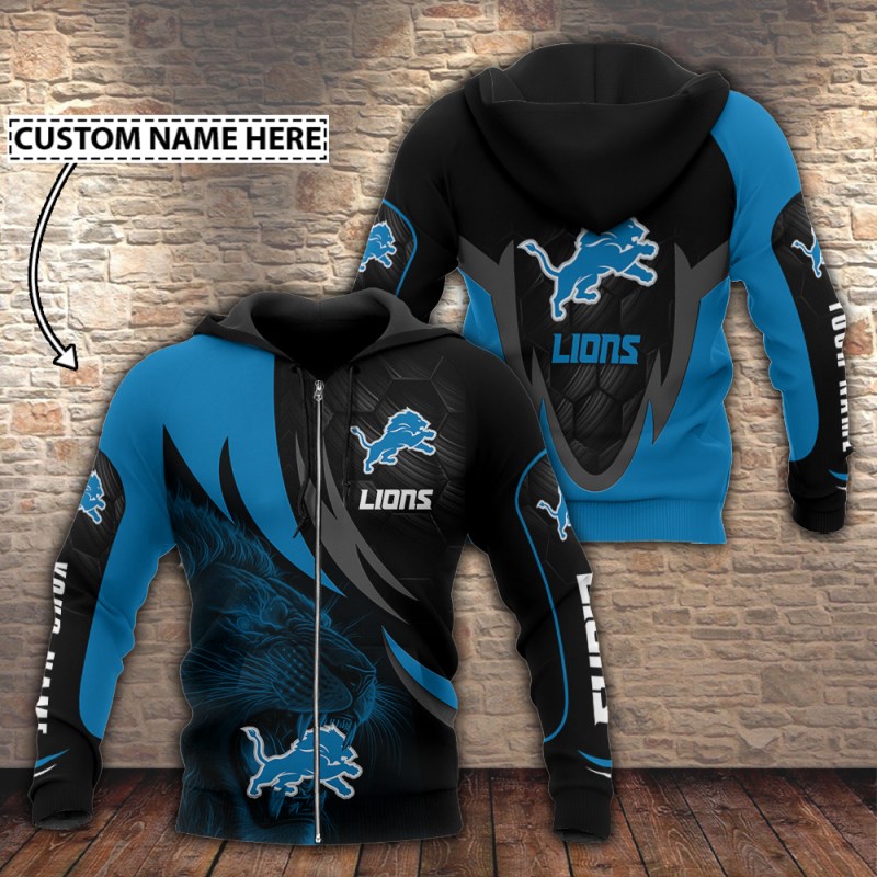 Detroit Lions Personalized Hoodie with Zip